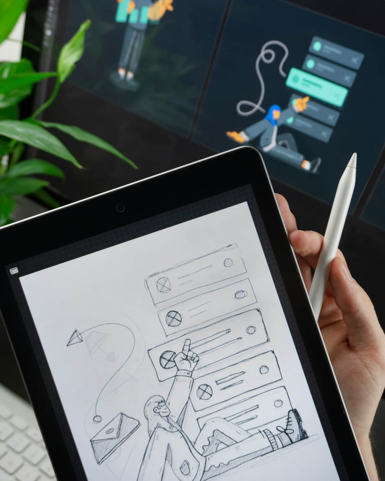 A designer creating a digital illustration on a tablet